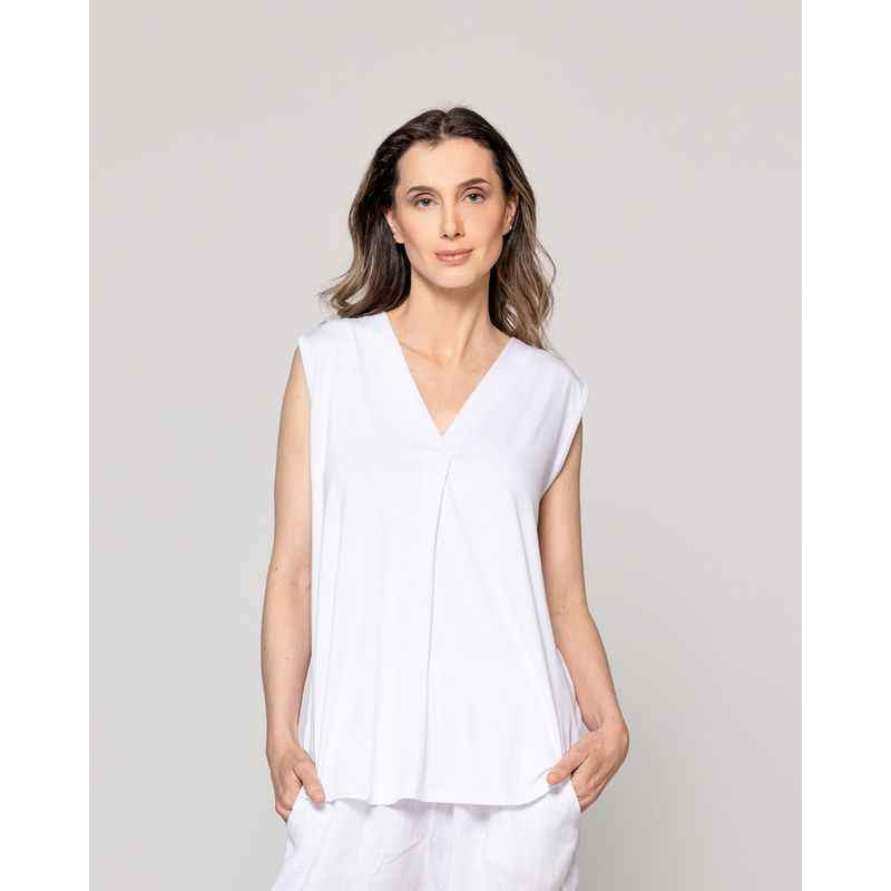 LINEATRE - Polera Mujer Básica Olga Escote V Sin Mangas Blanca Lineatre