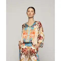 LINEATRE - Blusa Mujer Brenna Tipo Satín Estampado Celeste