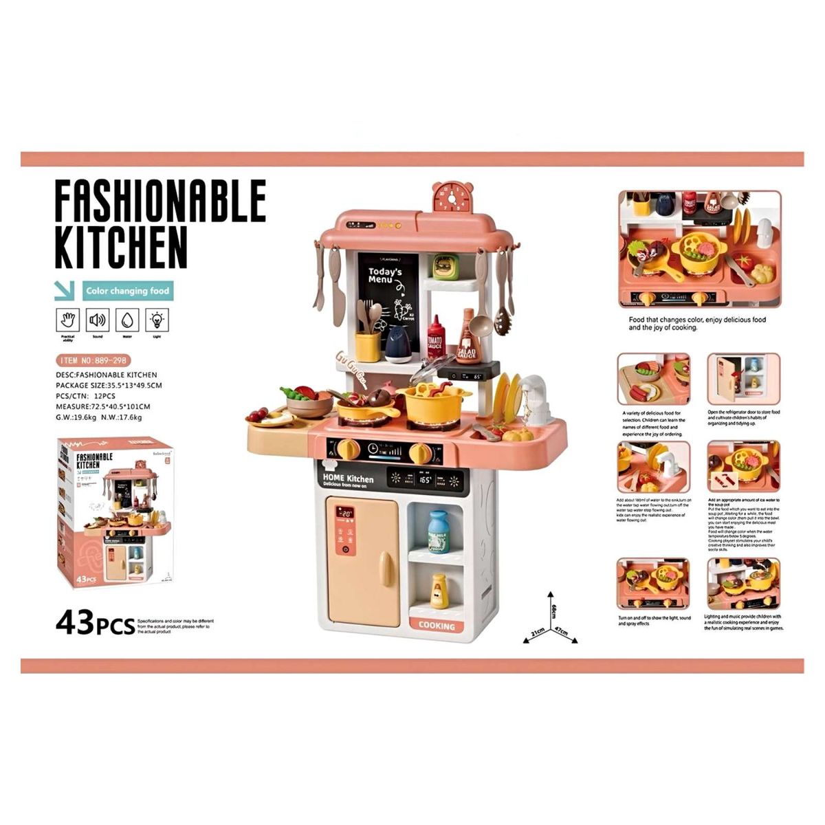 GENERICO - Juguete Set Cocina con Luz Sonido coral Infantil 68Cm