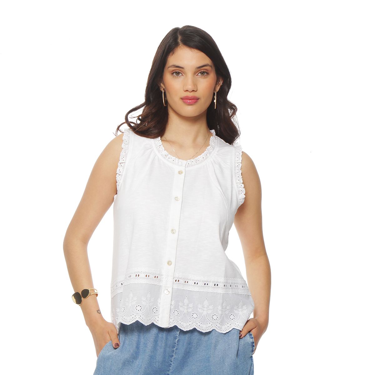 WADOS - POLERA SIN MANGA SOLIDA CON APLICACION EN ESCOTE Y SISA