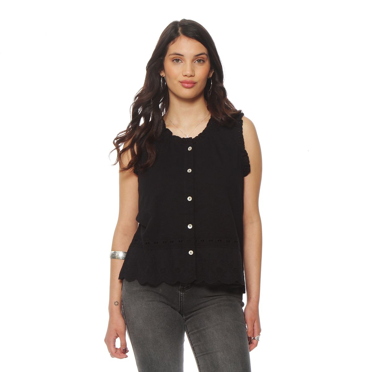 WADOS - POLERA SIN MANGA SOLIDA CON APLICACION EN ESCOTE Y SISA