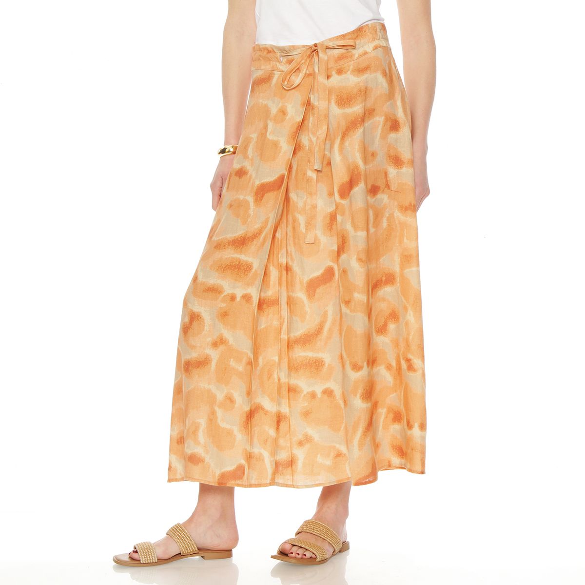 WADOS - FALDA LINO ESTAMPADO CON LAZO EN LA CINTURA