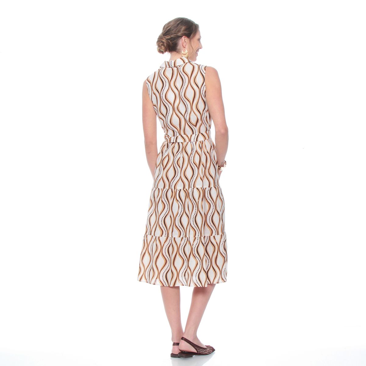 WADOS - VESTIDO SIN MANGA ESTAMPADO ABOTONADA CON DELANTERO Y LAZO