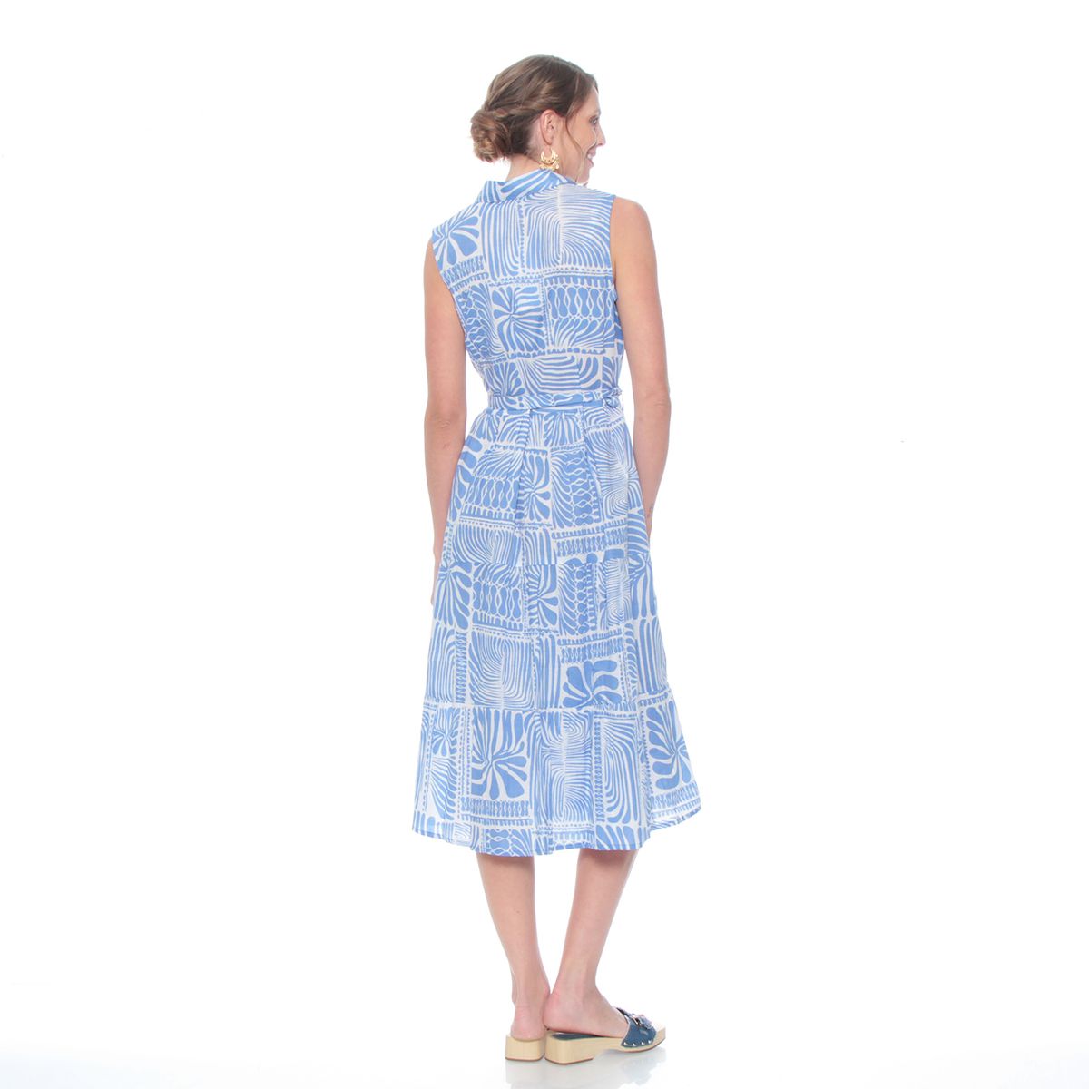 WADOS - VESTIDO SIN MANGA ESTAMPADO CON CINTURON ABOTONADO EN DELANTERO