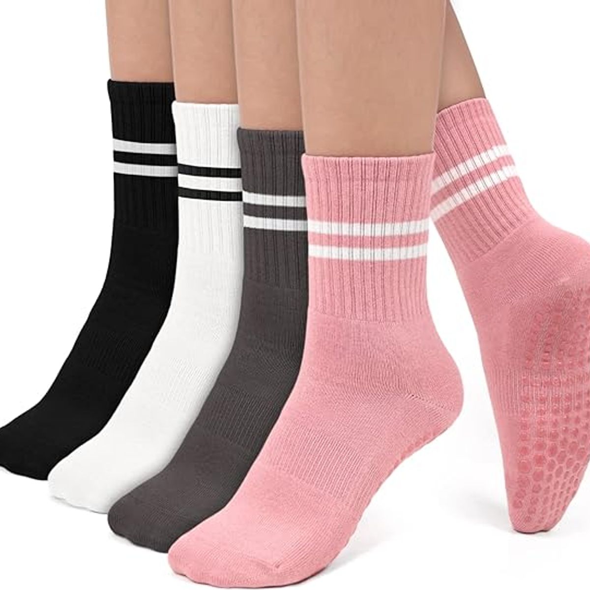 WELDMON - 4 pares de Calcetines Largos Deportivos de Yoga Antideslizantes