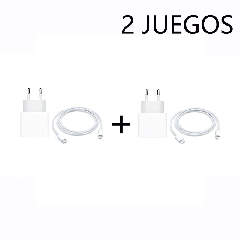 APPLE - Cargador Apple USB-C 20W A2347 Original Con Cable C Lightning 1mt 2pcs