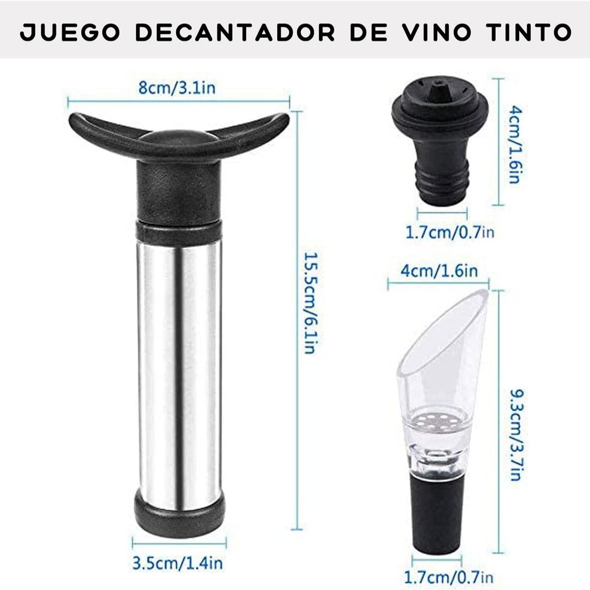 WELDMON - 7 Piezas Tapón para Vino y Vino Tinto Bomba de Vacío Acero inoxidable