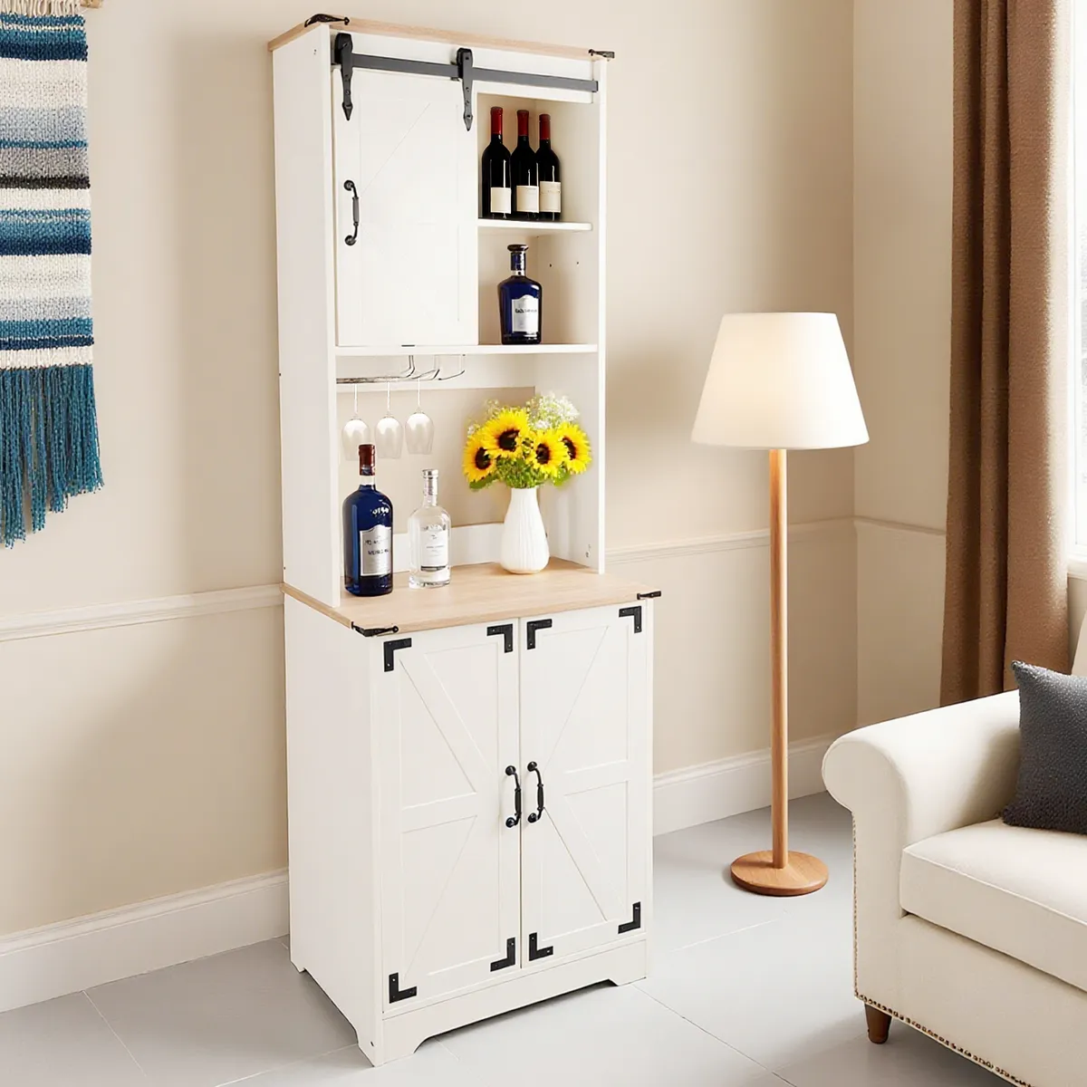 ELEMENT DESIGN - Barro Mueble Bar 180 cm con Puertas de Granero y Estantes Regulables