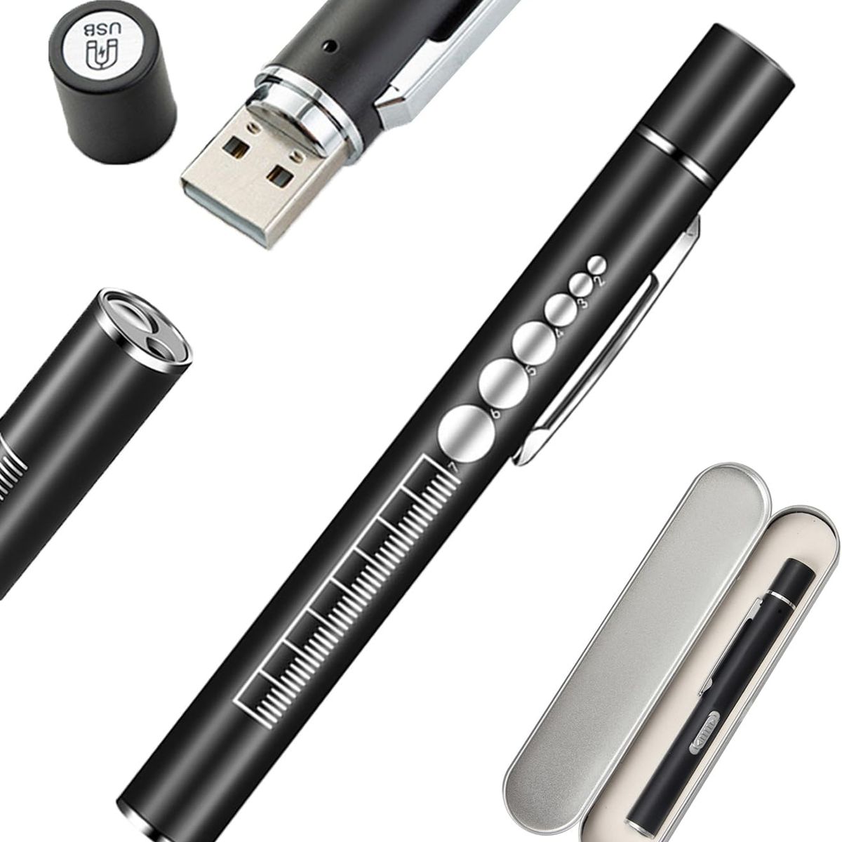 KUANGYE - Linterna Médica Reflejos Carga Usb Luz Blanca Y Amarilla