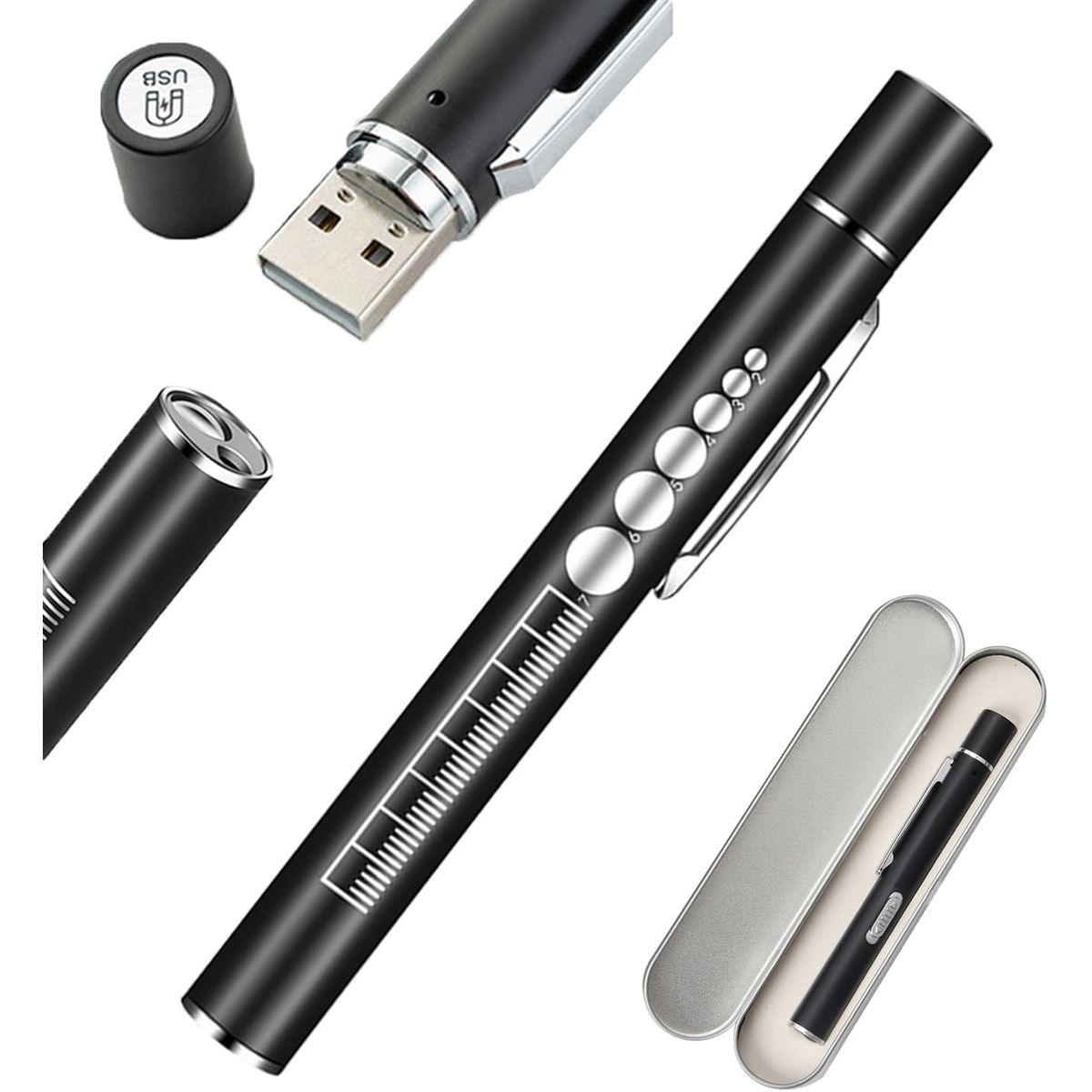 KUANGYE - Linterna Médica Reflejos Carga Usb Luz Blanca Y Amarilla