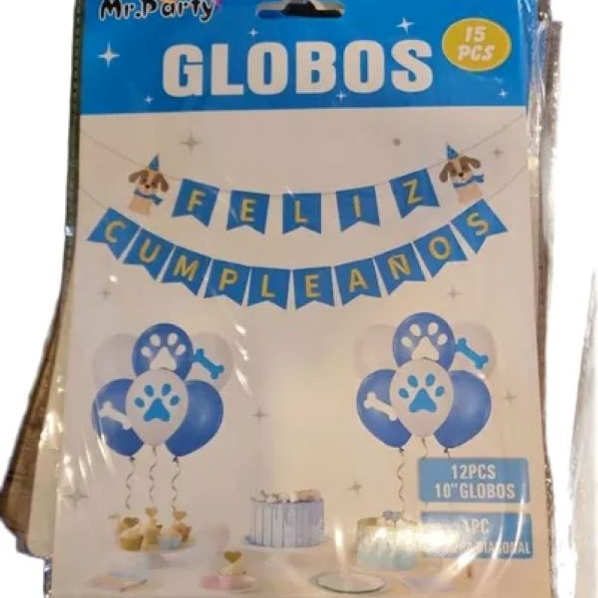 PARTYGLOBOS - Set Globo Bandera De Cumpleaños Fiesta Para Perros Celeste