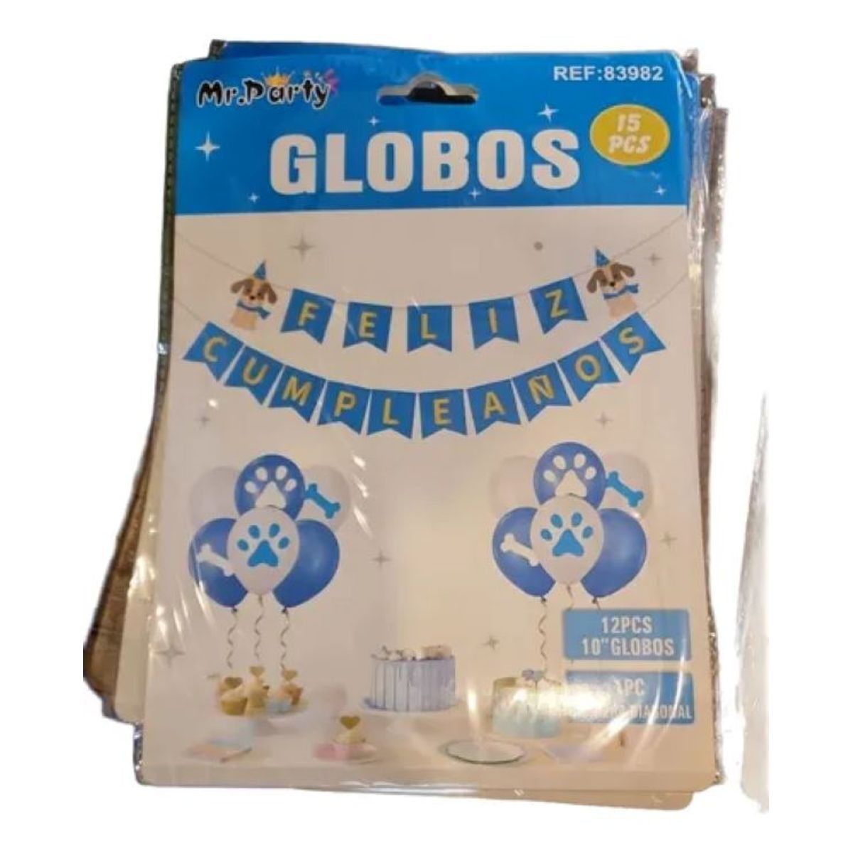 PARTYGLOBOS - Set Globo Bandera De Cumpleaños Fiesta Para Perros Celeste