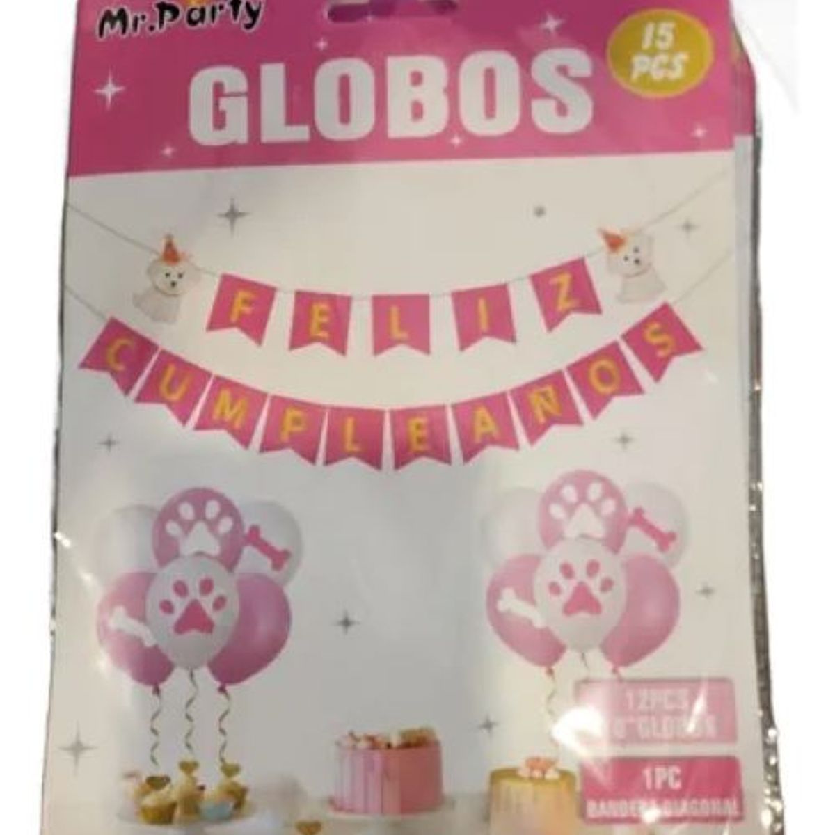 PARTYGLOBOS - Set Globo Bandera De Cumpleaños Fiesta Para Perros Rosa