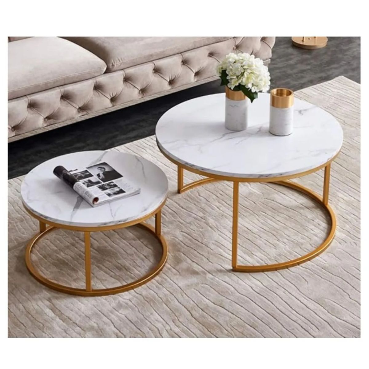 GENERICO - Mesa De Centro Doble Mesa Auxiliar Redonda Moderna Sala