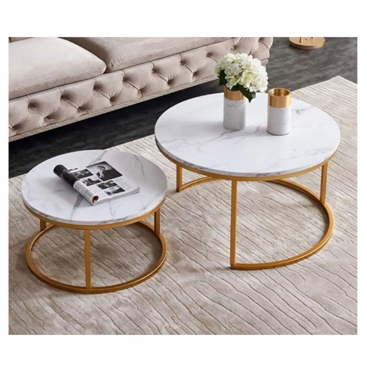 GENERICO - Mesa De Centro Doble Mesa Auxiliar Redonda Moderna Sala