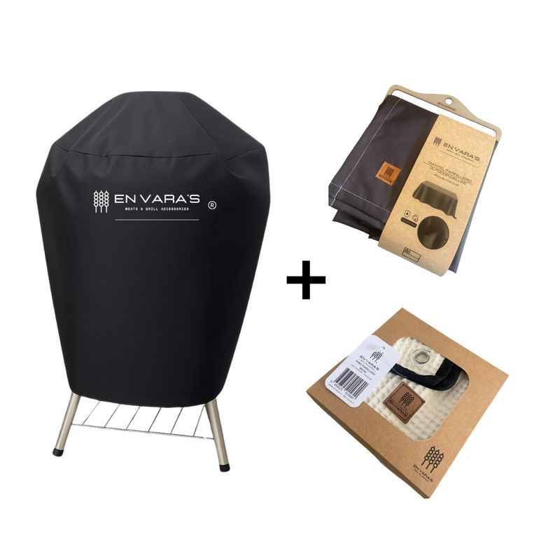 EN VARA'S MEATS & GRILL - Set Parrillero 3 Pzas Funda Parrilla 18" + Mantel Grill + Paño Grill