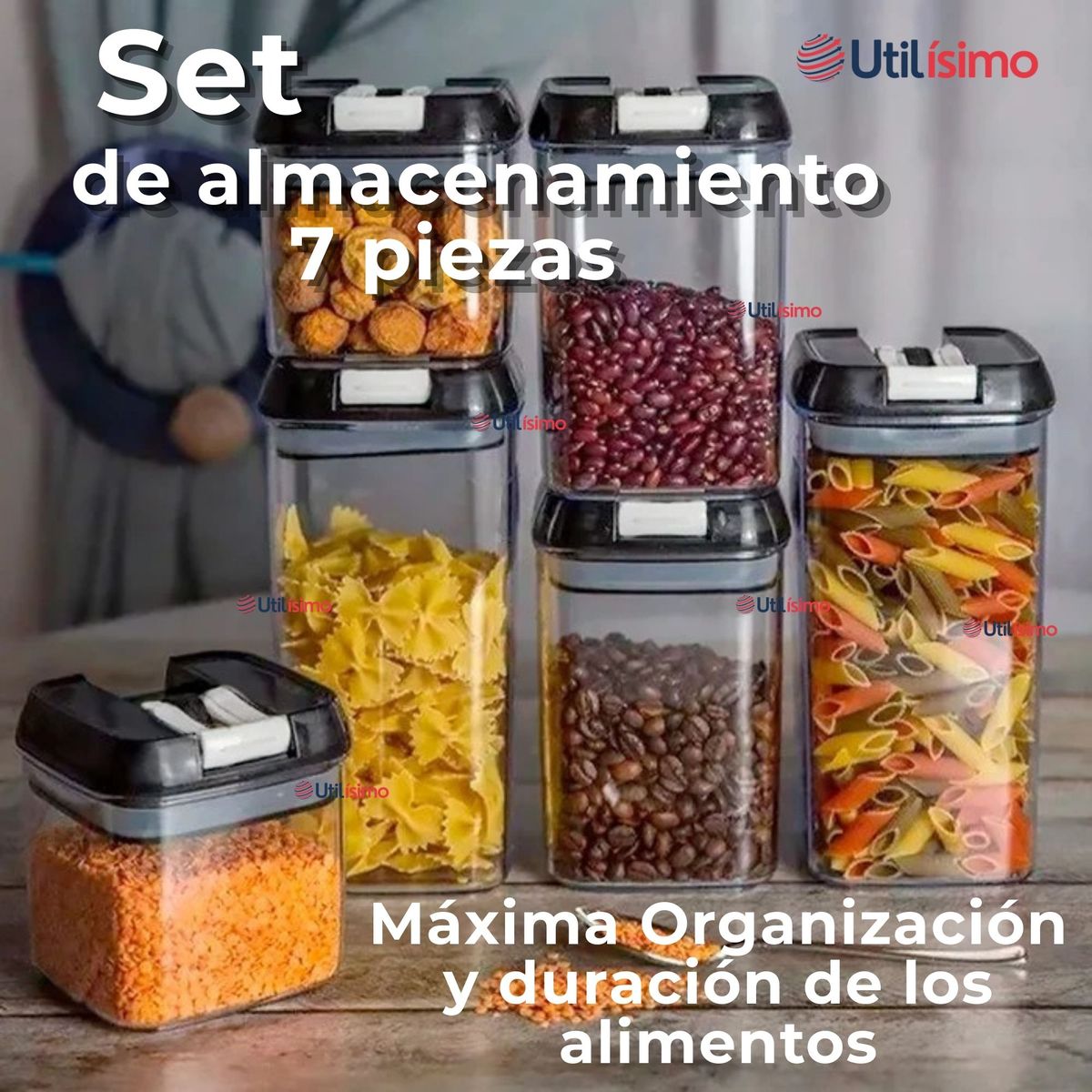 LINE - Set 7 Piezas Contenedor  Alimentos Hermético Plastico Cocina y Despensa