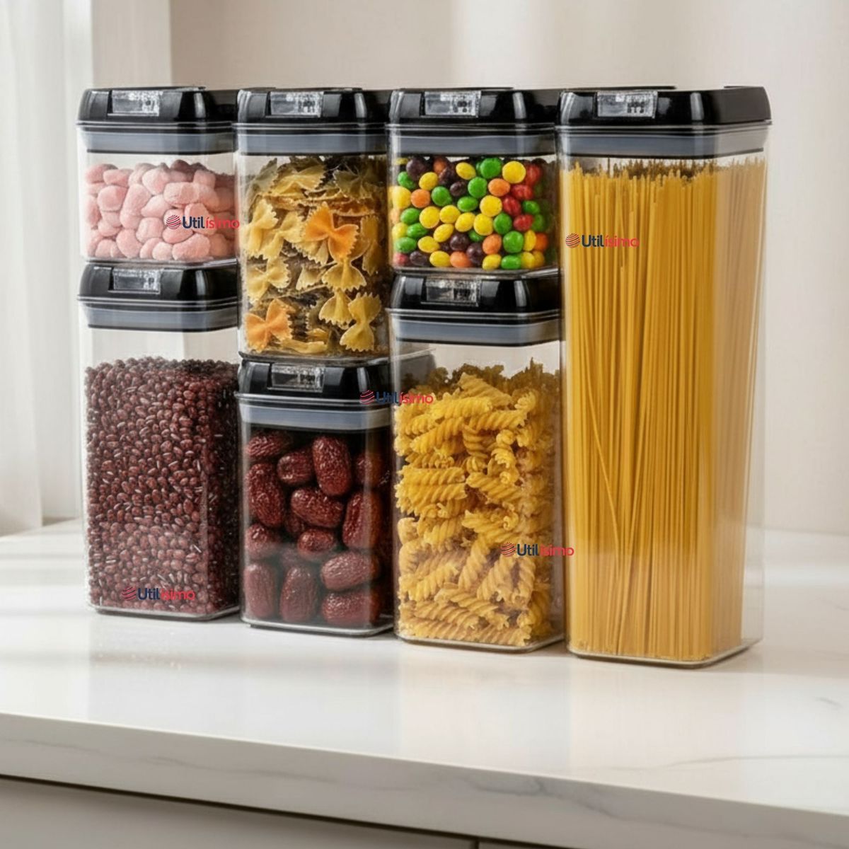 LINE - Set 7 Piezas Contenedor  Alimentos Hermético Plastico Cocina y Despensa