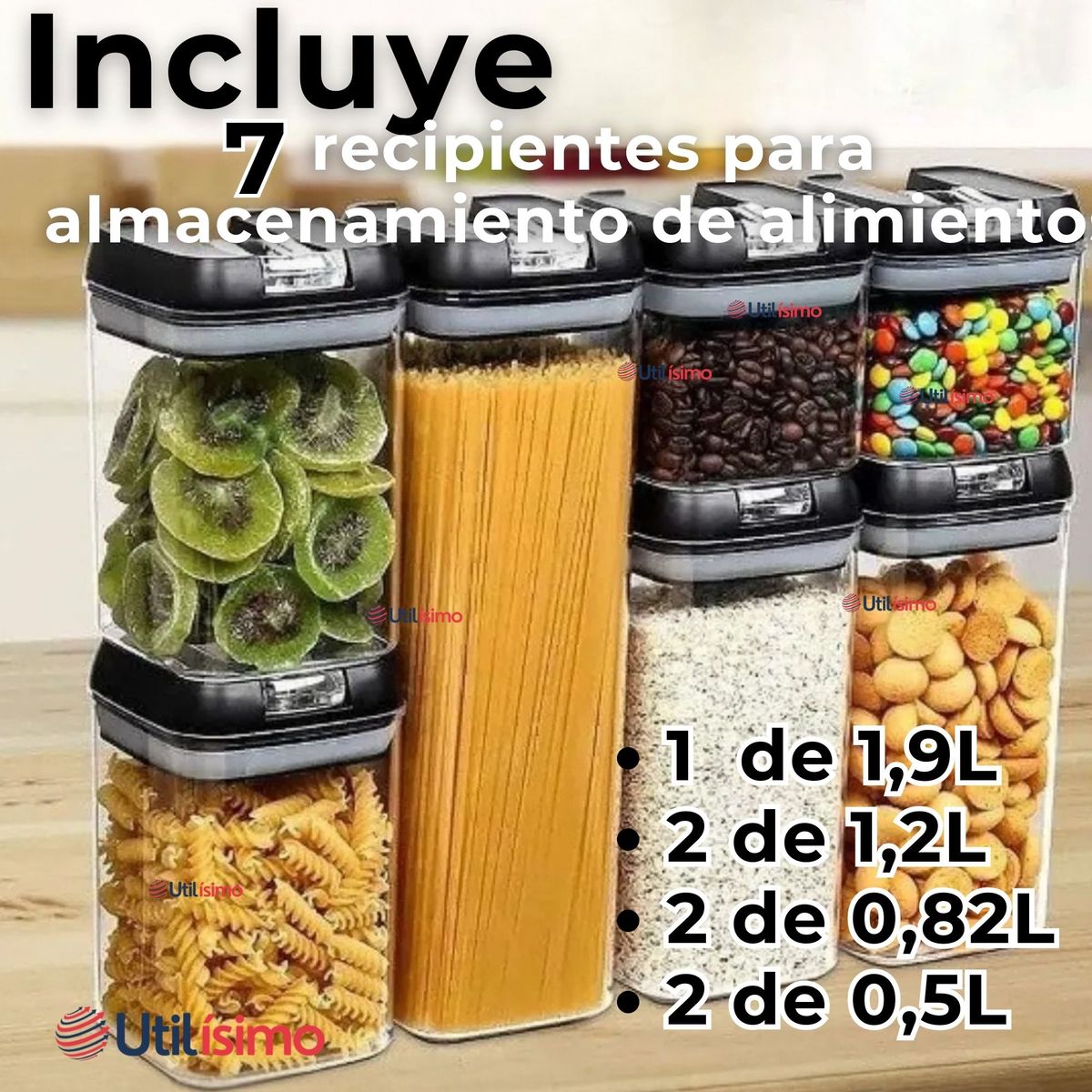 LINE - Set 7 Piezas Contenedor  Alimentos Hermético Plastico Cocina y Despensa