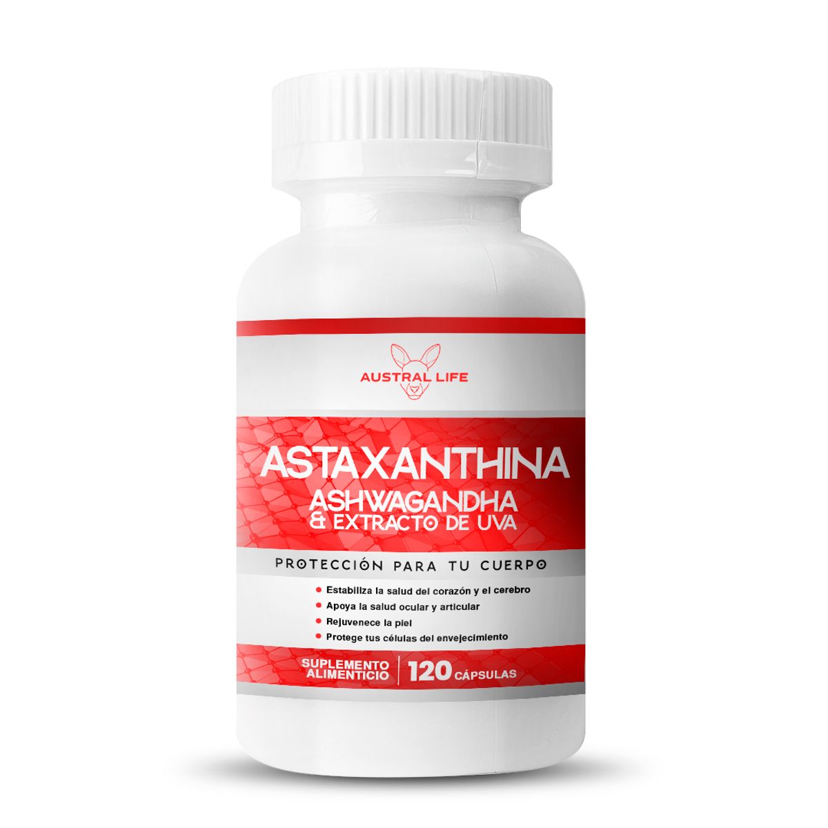 GENERICO - Astaxantina + Ashwagandha + Extracto de Semilla de Uva 120 Capsulas