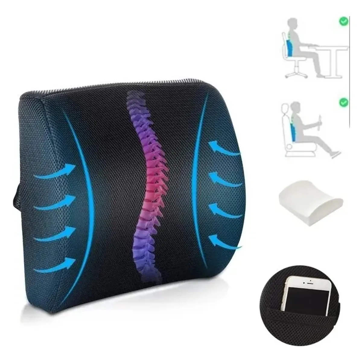 GENERICO - Cojin Con Memoria Ortopedico Lumbar Sillas Asiento Automovil