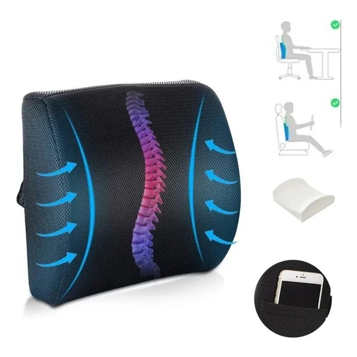 GENERICO - Cojin Con Memoria Ortopedico Lumbar Sillas Asiento Automovil