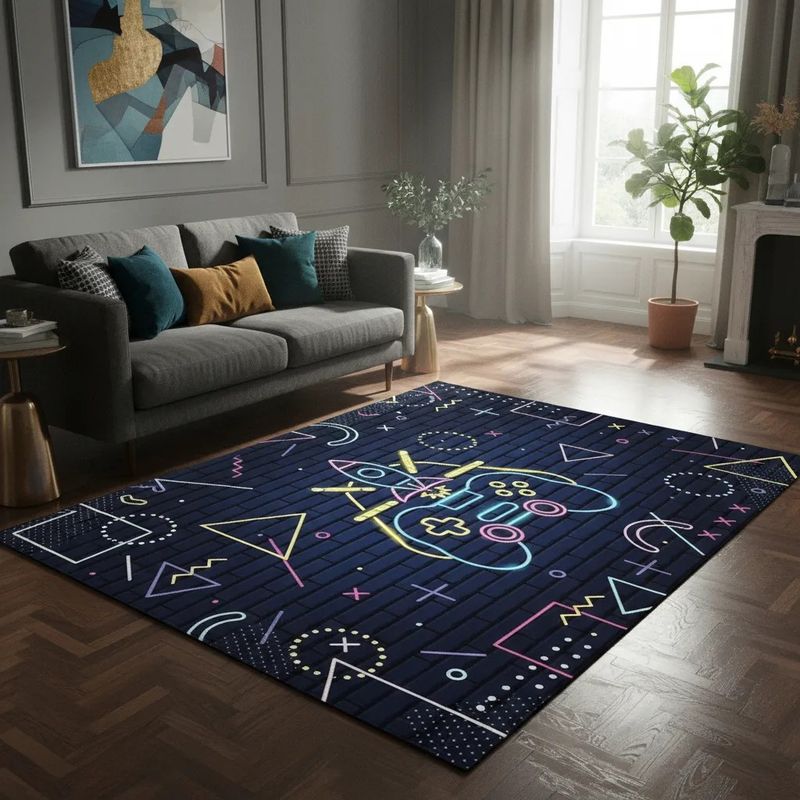 GENERICO - ALFOMBRA GAMER CONTROL GEOMETRIC JUVENIL 150X200 DECORATIVA MODERNA