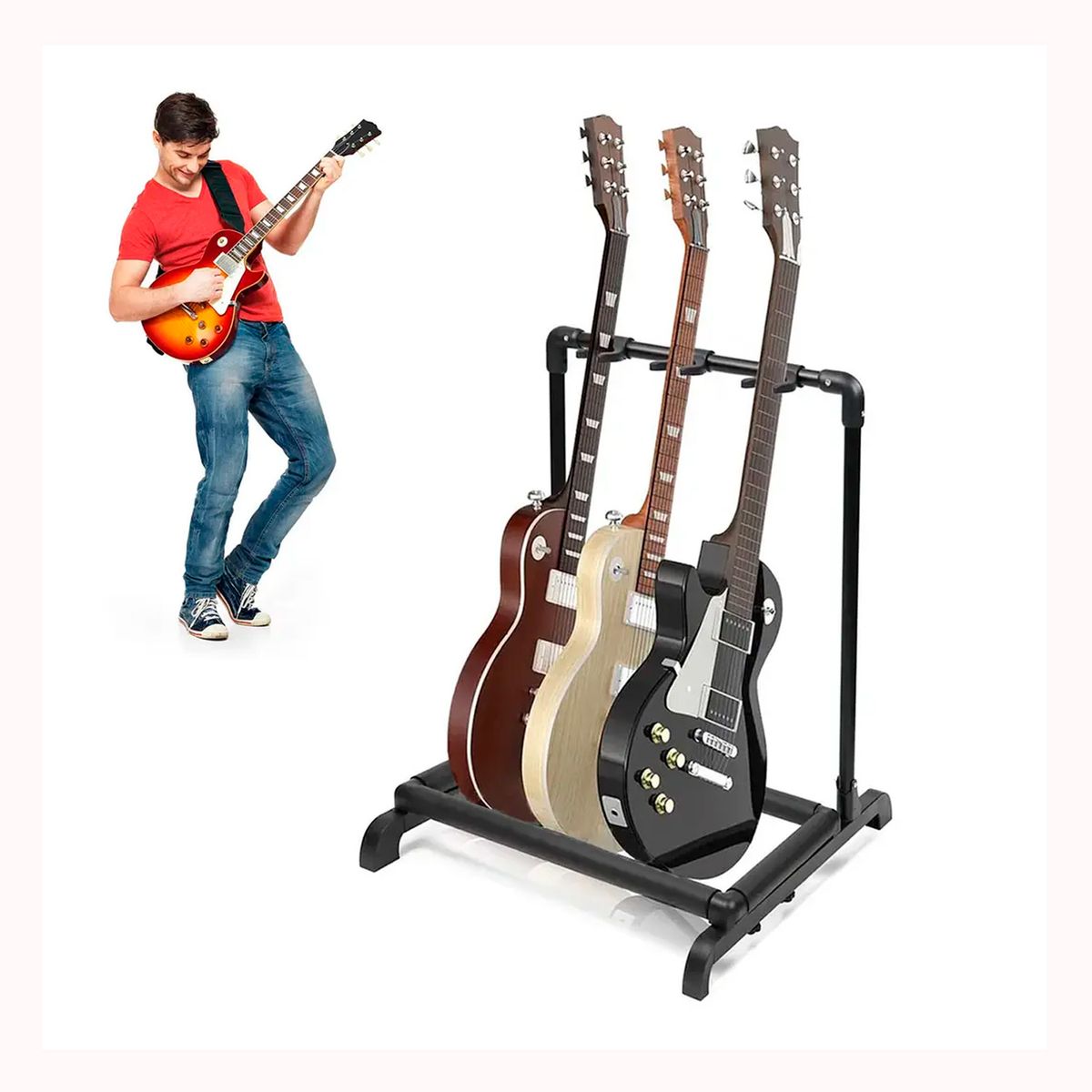 GENERICO - Atril soporte triple para guitarras y bajos