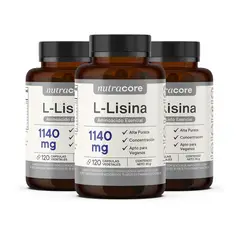 NUTRACORE - L-lisina 1140 Mg 100% Pura - Pack 3 X 120 Cápsulas Vegetales -