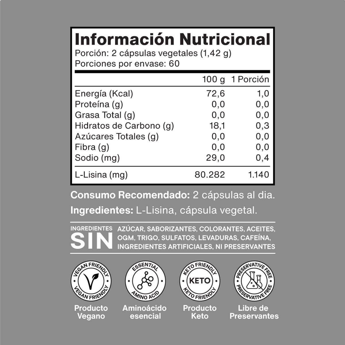 NUTRACORE - L-lisina 1140 Mg 100% Pura - Pack 3 X 120 Cápsulas Vegetales - Nutracore