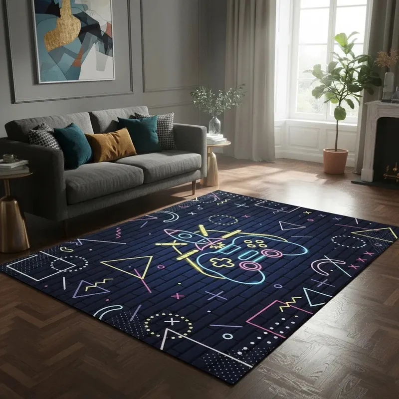 GENERICO - ALFOMBRA JUVENIL GRIS DISEÑO GAMER CONTROL GEOMETRIC 150X200