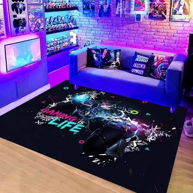 GENERICO - ALFOMBRA JUVENIL GRIS DISEÑO GAMER GAMING IS LIFE  150X200