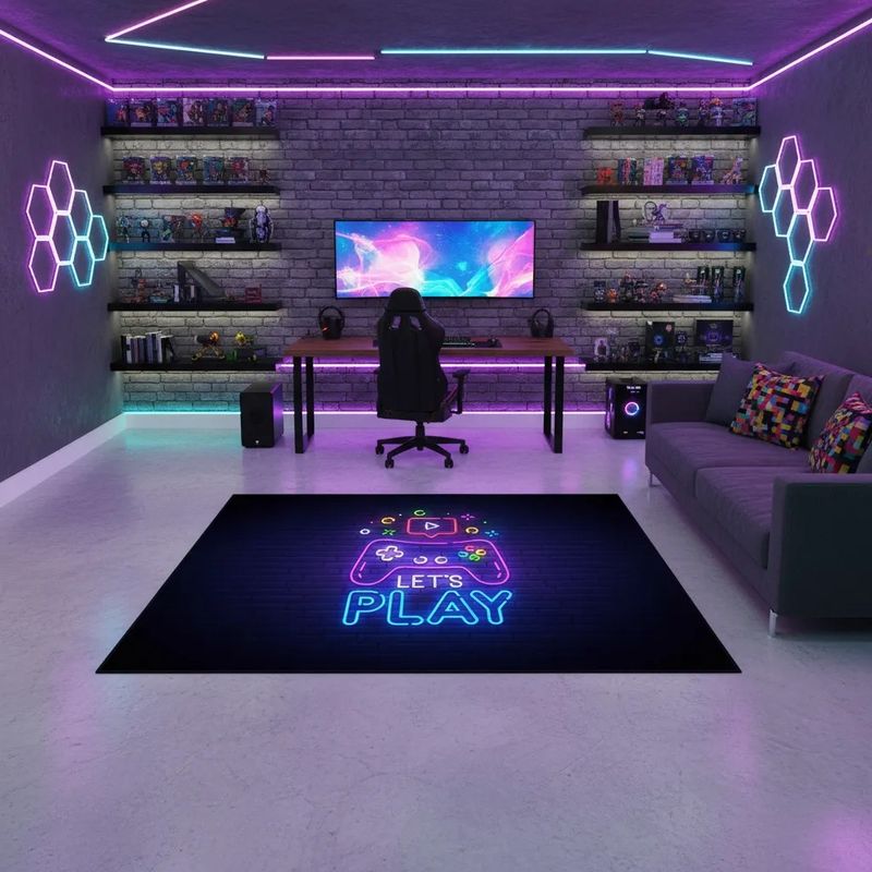 GENERICO - ALFOMBRA JUVENIL GRIS DISEÑO GAMER LETS PLAY 150X200