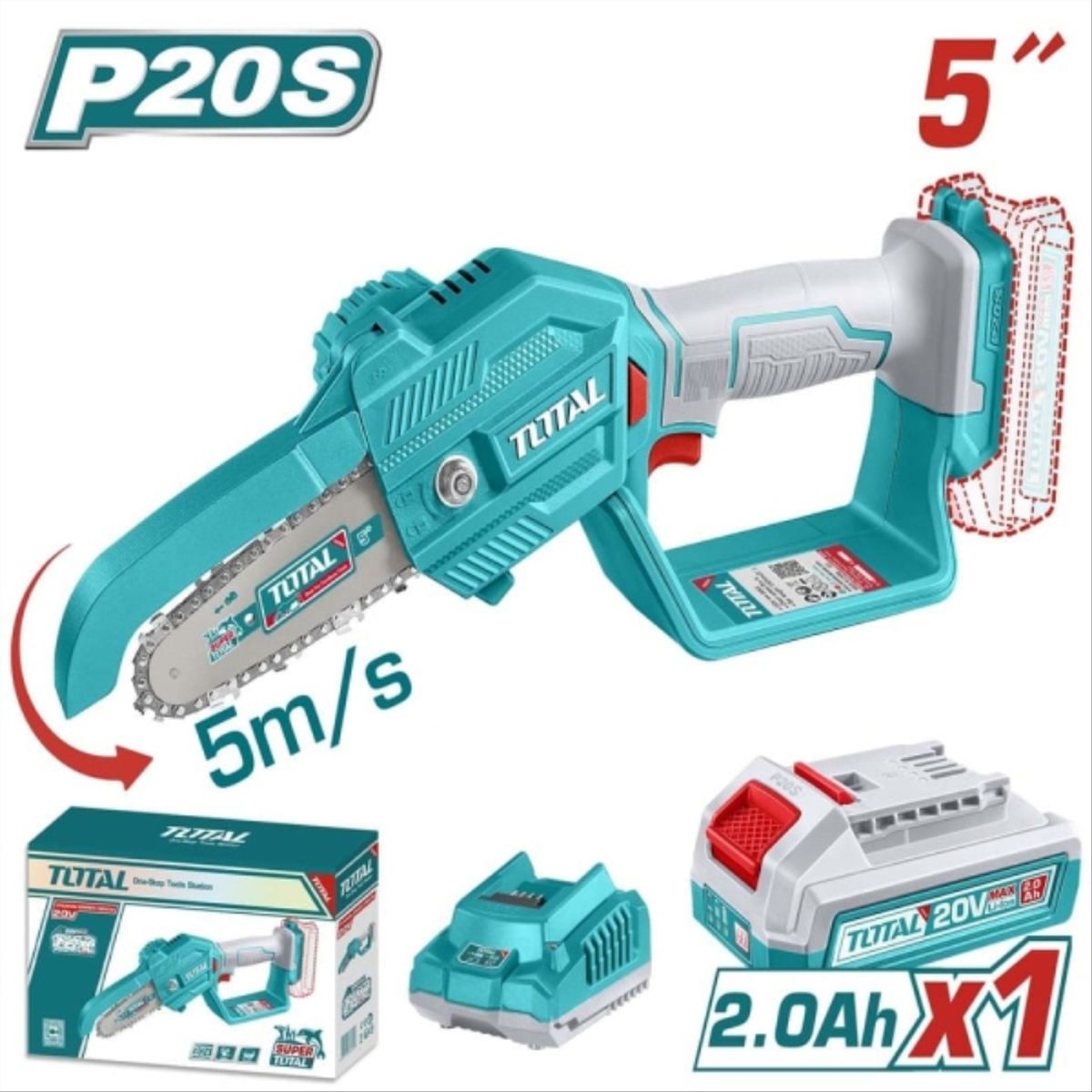 TOTAL - Motosierra 20v 5" + 1 bateria + cargador tgsli20581
