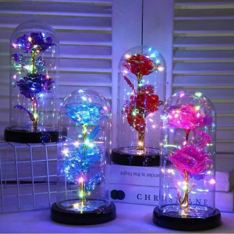 GENERICO - Rosa Eterna Cúpula De Cristal Luces De Lampara Led De Flor