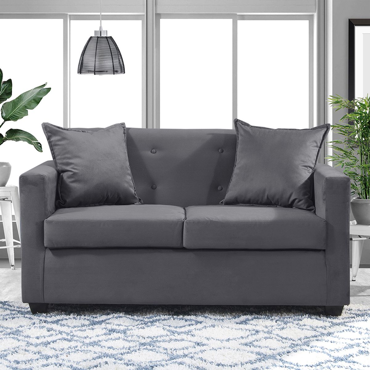 MASEL - Sofá 2c  Gramado  felpa Gris oscuro 130x70x83