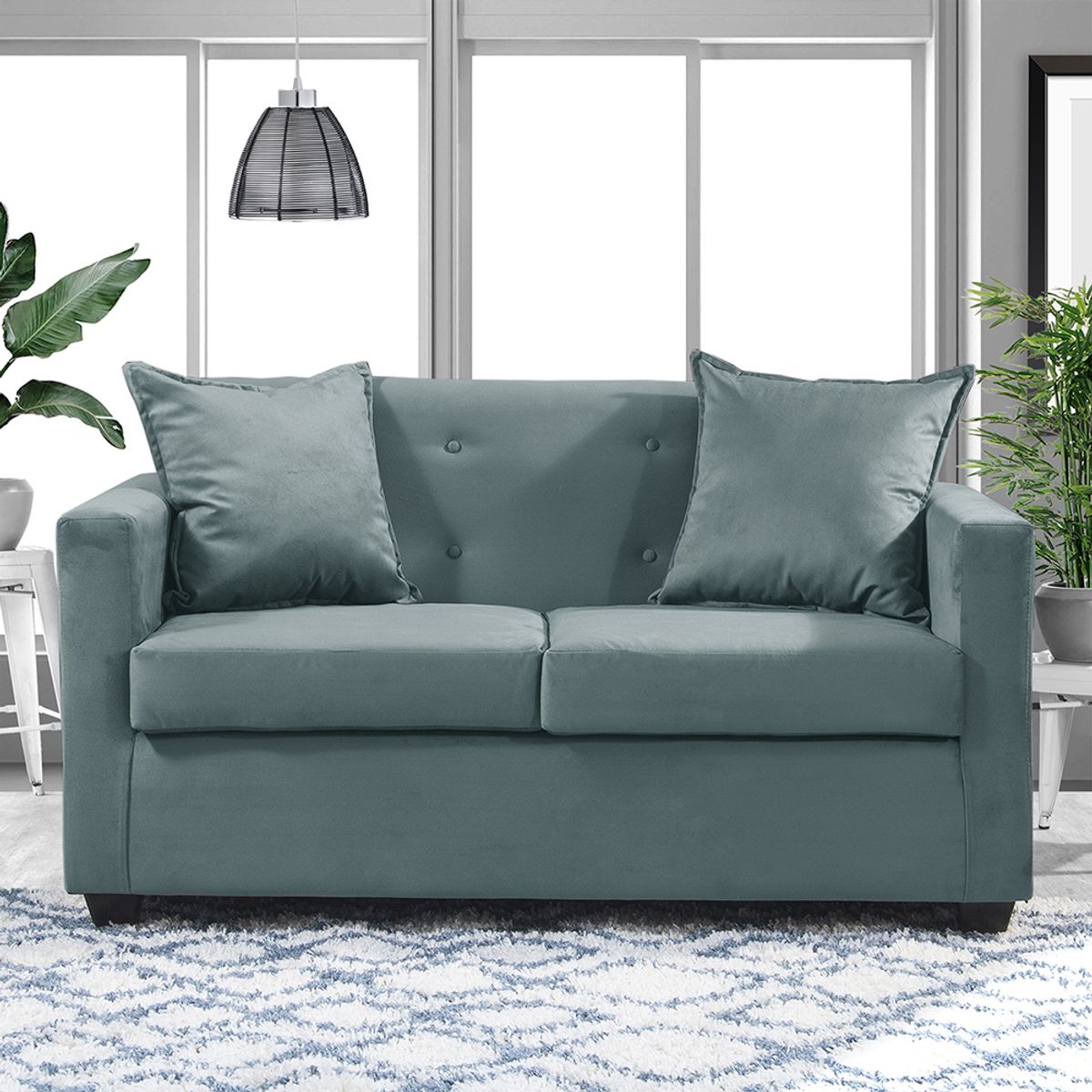 MASEL - Sofá 2c  Gramado Felpa Turquesa 130x70x83