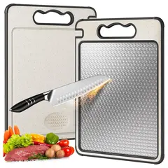 ZG STORE - Tabla Cortar Doble Cara Acero Inox 36x25cm Cocina Multiuso