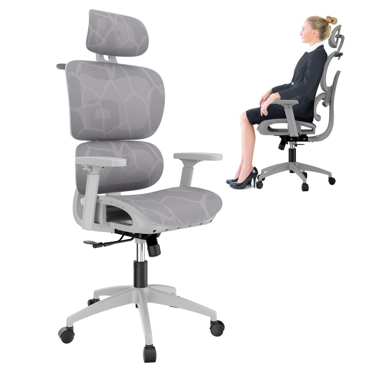 HALMAN - Silla Gamer y de Oficina con Malla Transpirable 135° Reclinable