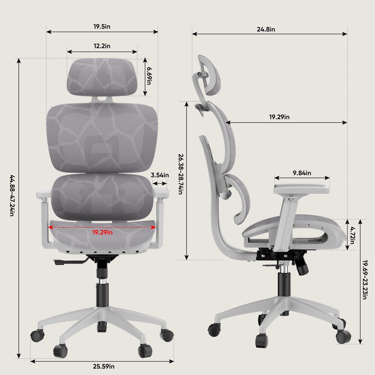 HALMAN - Silla Gamer y de Oficina con Malla Transpirable 135° Reclinable