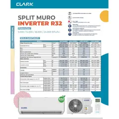 CLARK - Aire acondicionado tipo split muro de 18000 btu Inverter R32