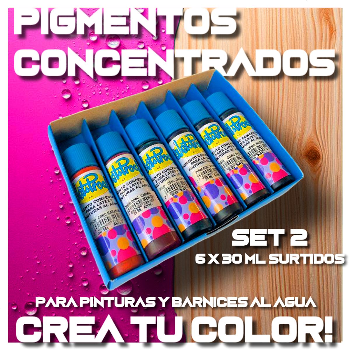 WETPROOF - PIGMENTOS PARA BARNIZ PINTURA PASTA ACRILICO AL AGUA 6 UNIDS
