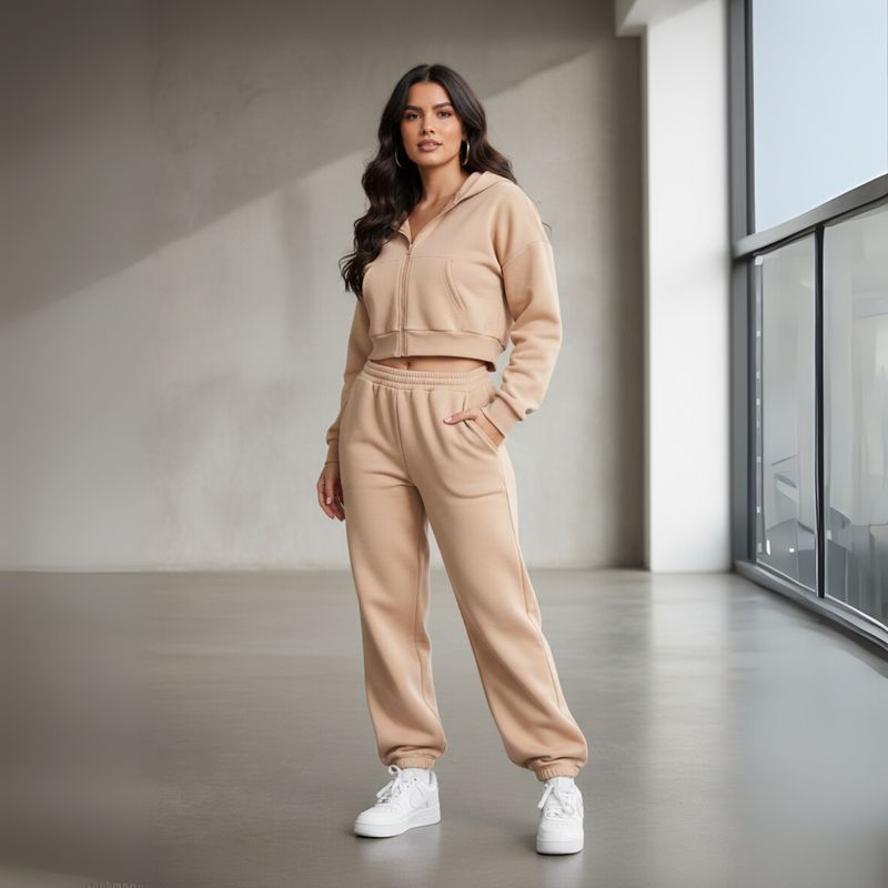 DESIGNERS - Conjunto Deportivo Mujer Algodón Polerón Crop y Buzo Jogger