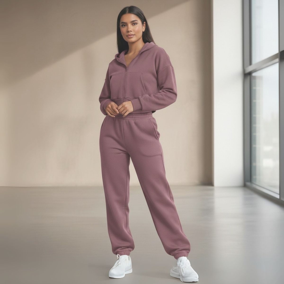 DESIGNERS - Conjunto Deportivo Mujer Algodón Polerón Crop y Buzo Jogger