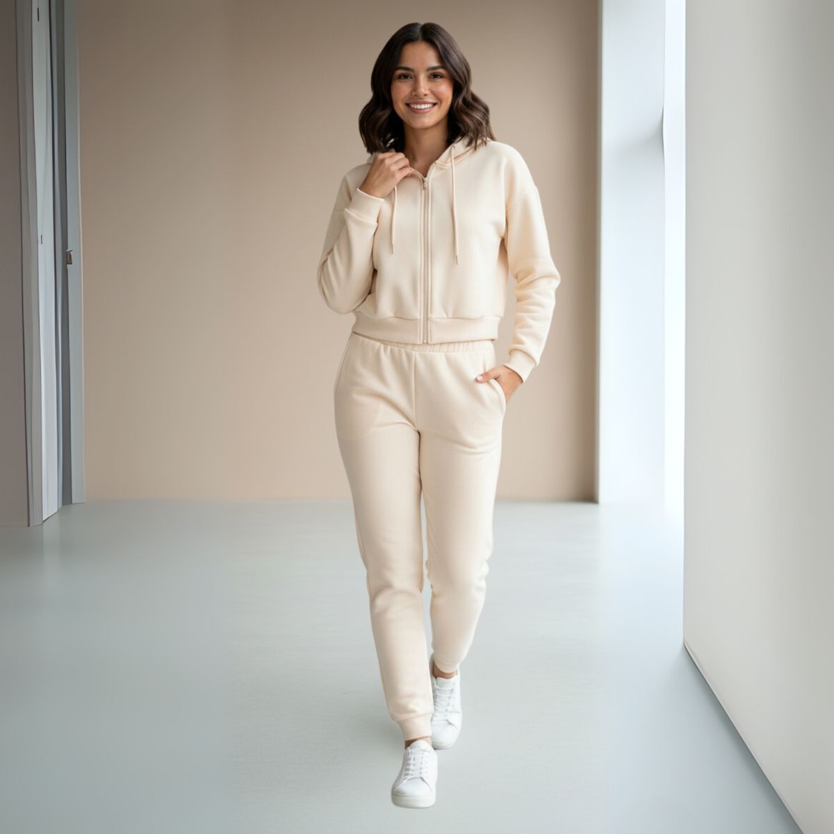 DESIGNERS - Conjunto Deportivo Mujer Algodón Polerón Crop y Buzo Jogger