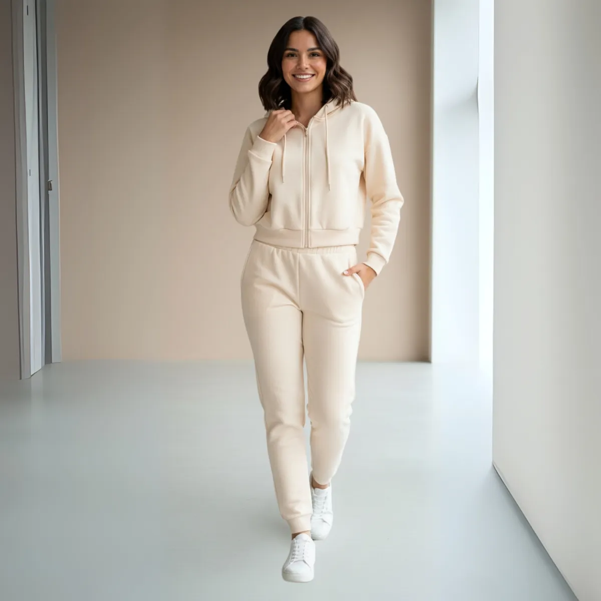 DESIGNERS - Conjunto Deportivo Mujer Algodón Polerón Crop y Buzo Jogger