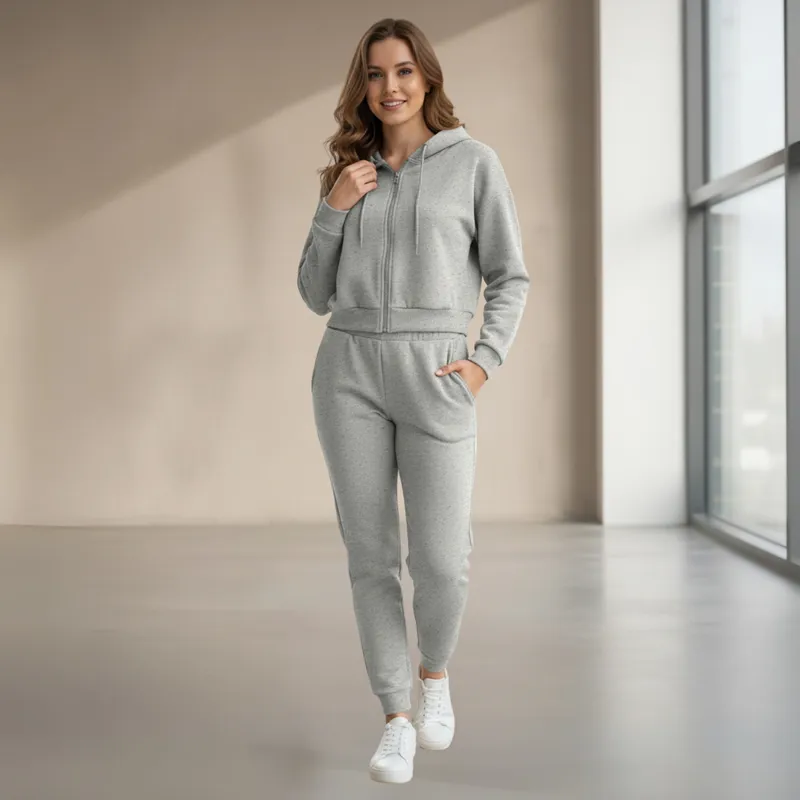 DESIGNERS - Conjunto Deportivo Mujer Algodón Polerón Crop y Buzo Jogger