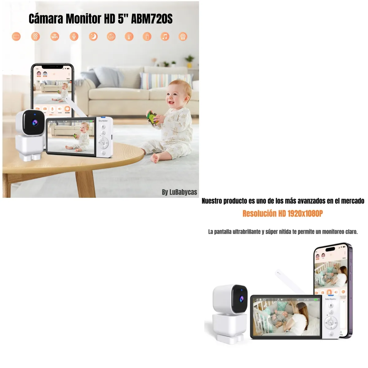 LUBABYCAS - Cámara Monitor Con APP 5″ 1920x1080P ABM720S