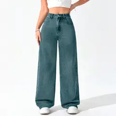 AGW - Jeans Wide Leg Palazzo Elasticado Tiro Alto Push Up Oversize