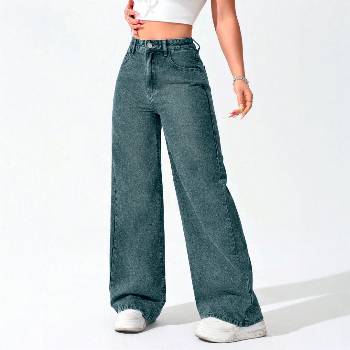 AGW - Jeans Wide Leg Palazzo Elasticado Tiro Alto Push Up Oversize